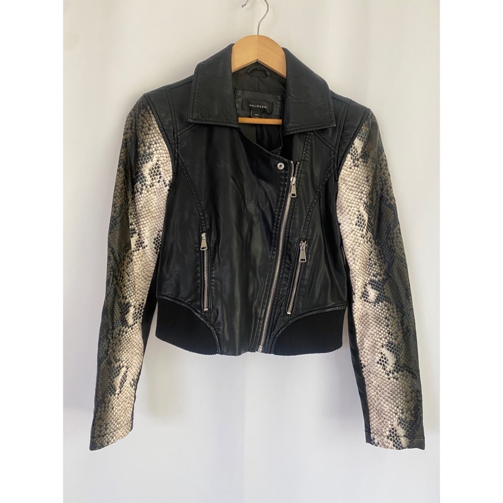 Halogen Faux Leather Snake Print Moto Jacket XXS